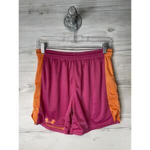 Under Armour Shorts Womens Small Pink Orange HeatGear Mesh Running Athletic